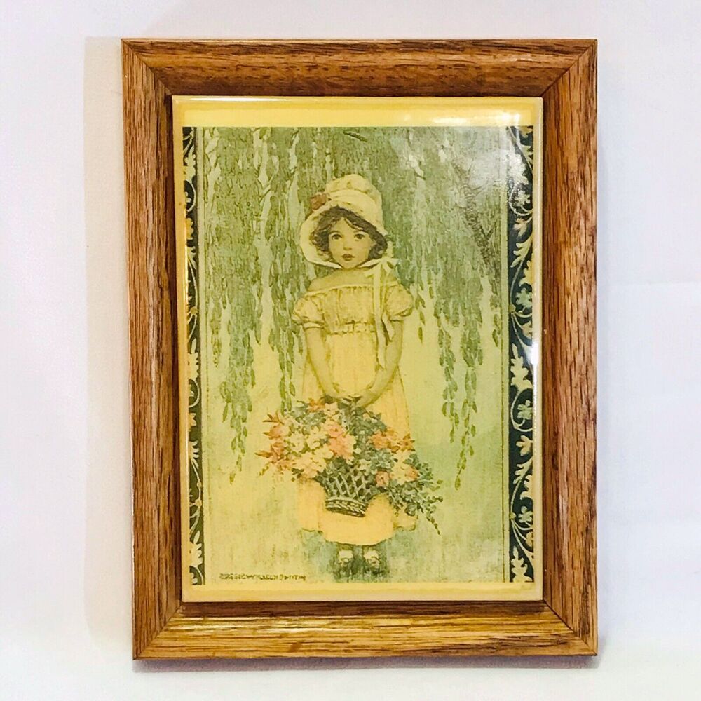 Girl With Basket Flowers Jessie Wilcox Smith Framed Ceramic Tile Kimberly Ent